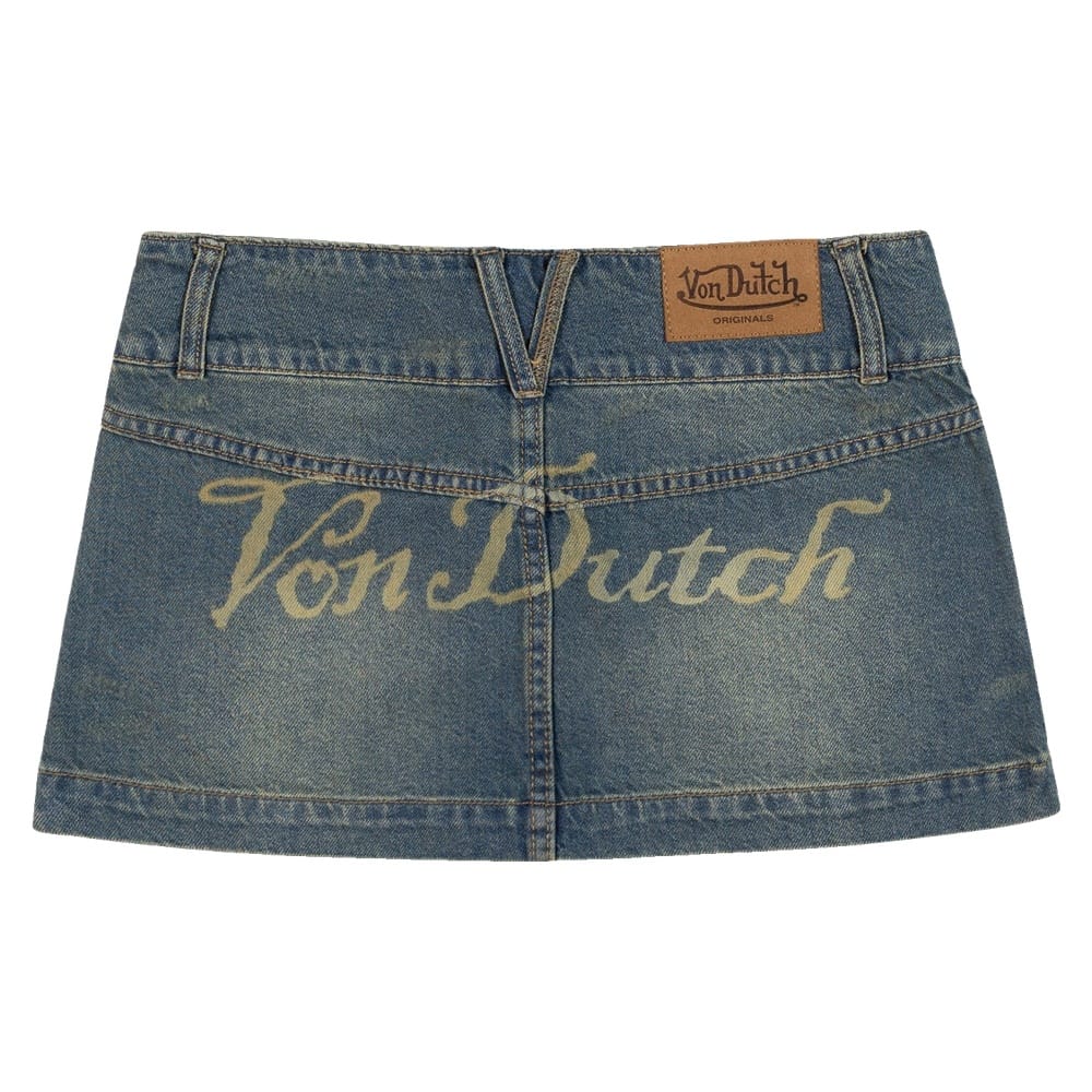 Von Dutch Studs Distressed Micro Mini Skirt - Dirty Light Blue