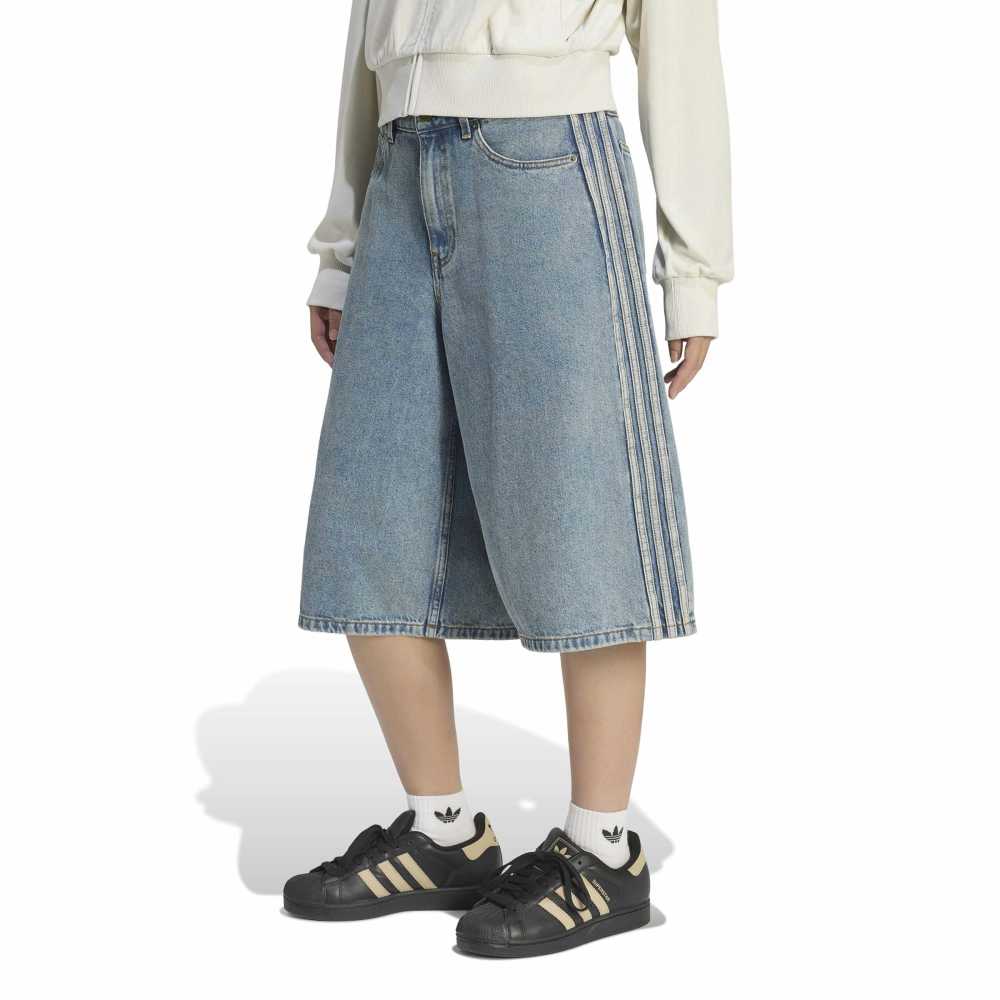 Adidas Womens Mid Rise Denim Jorts - Worn Blue Denim