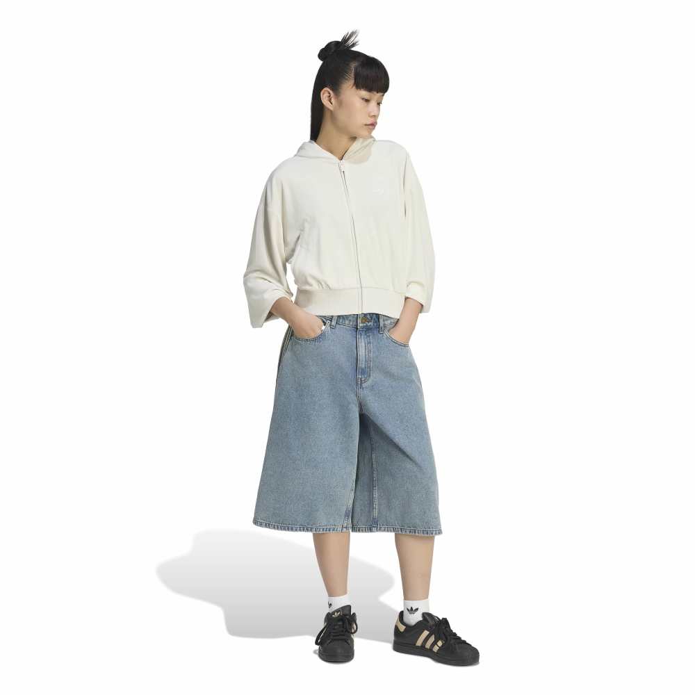 Adidas Womens Mid Rise Denim Jorts - Worn Blue Denim
