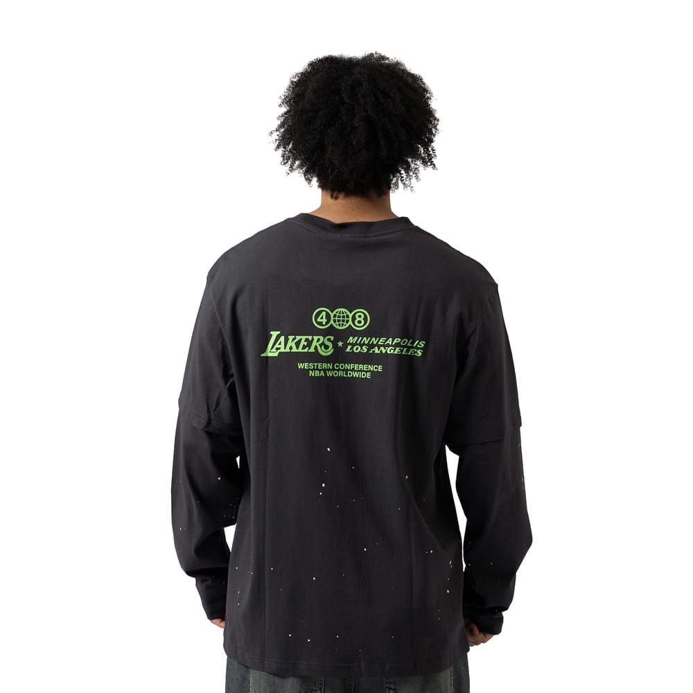 Mitchell & Ness Vintage 48 Mock Layer Tee Los Angeles Lakers - Washed Black