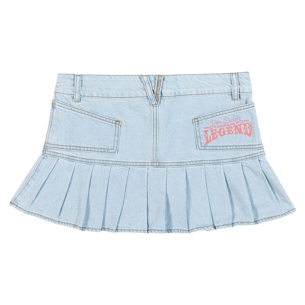 Von Dutch Legend Pleated Mini Skirt - Washed Light Blue