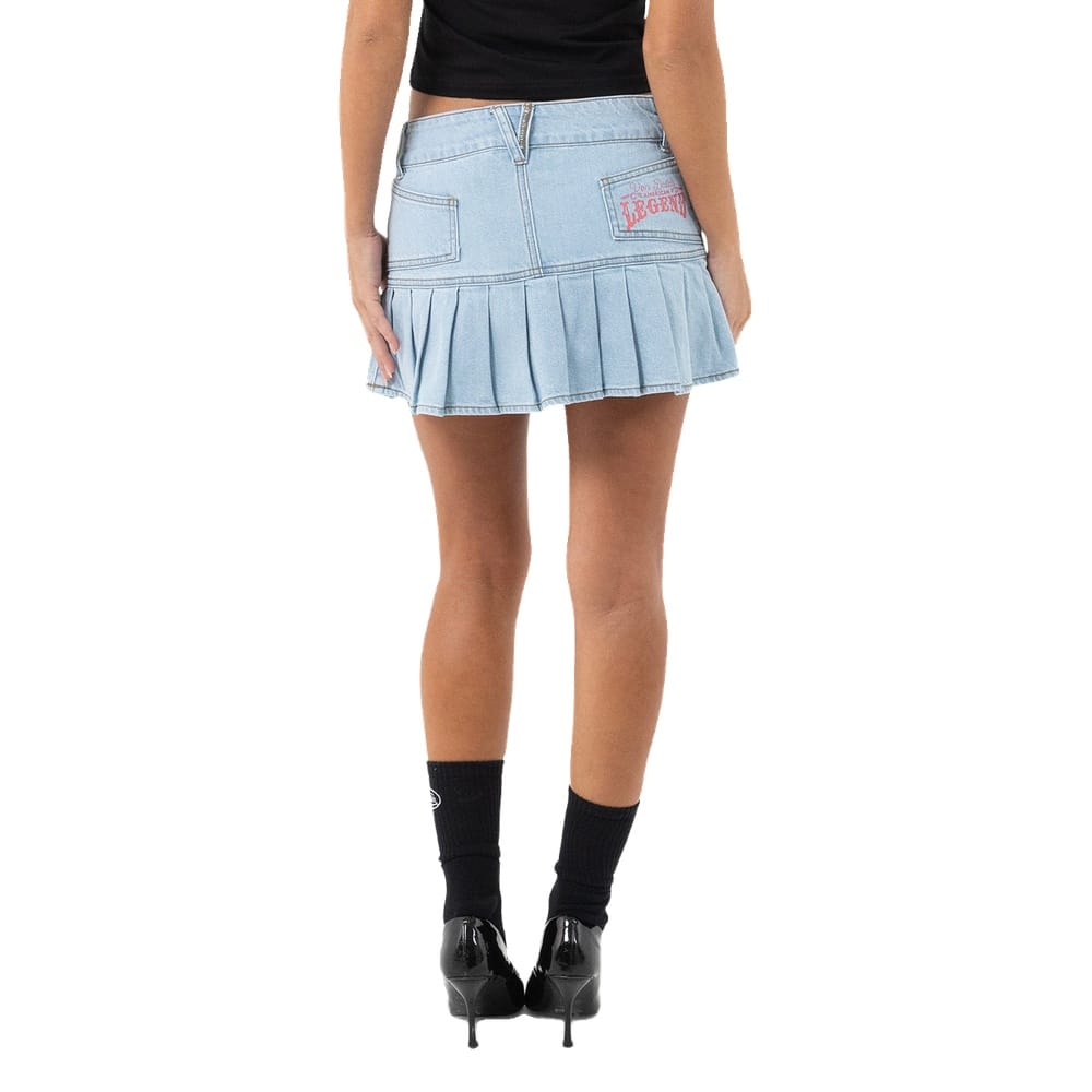 Von Dutch Legend Pleated Mini Skirt - Washed Light Blue