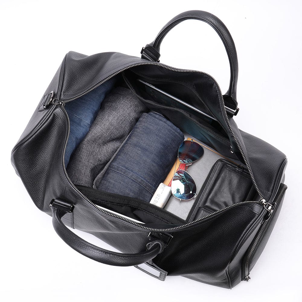 Genuine Leather Deluxe Duffle Bag 6020 - Black