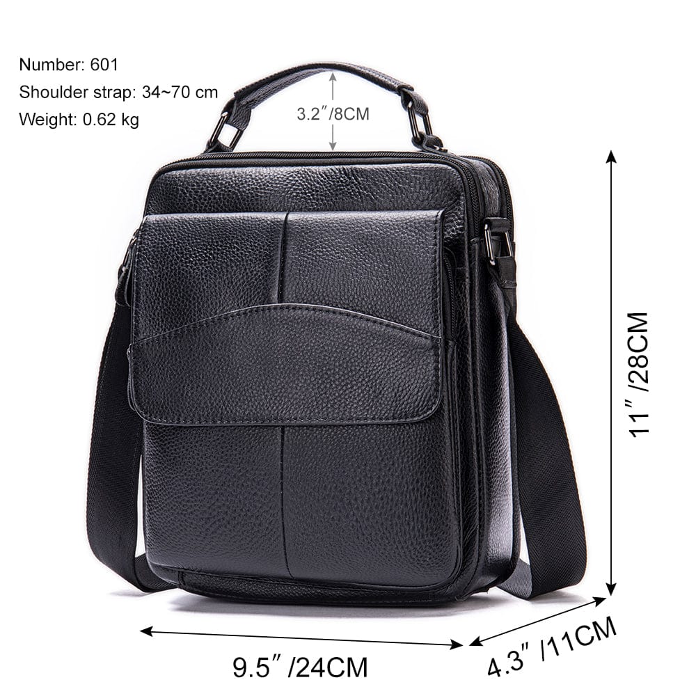 Genuine Leather Deluxe Large Side Bag 601 - Black