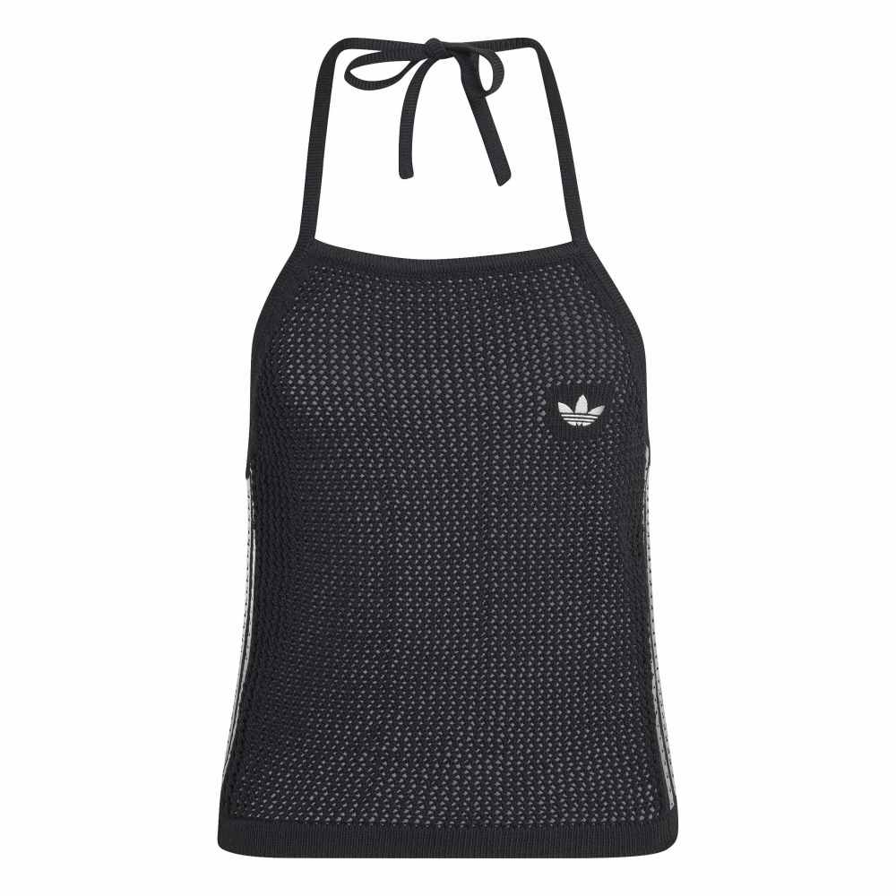adidas Womens Knitted Crochet Halter Tee - Black