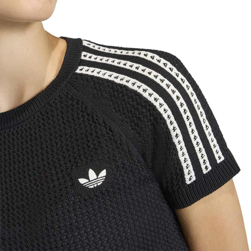 adidas Womens Knitted Crochet Tee - Black