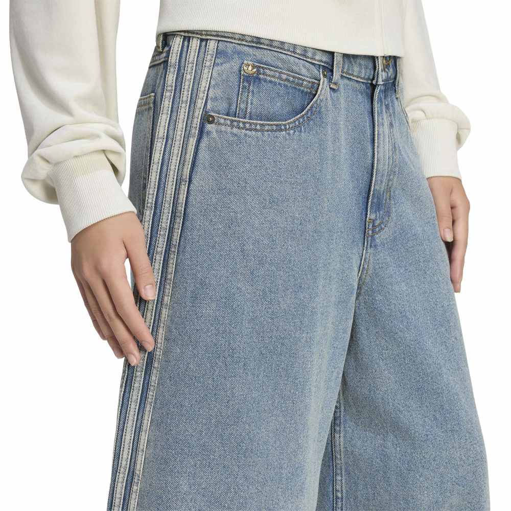 Adidas Womens Mid Rise Denim Jorts - Worn Blue Denim
