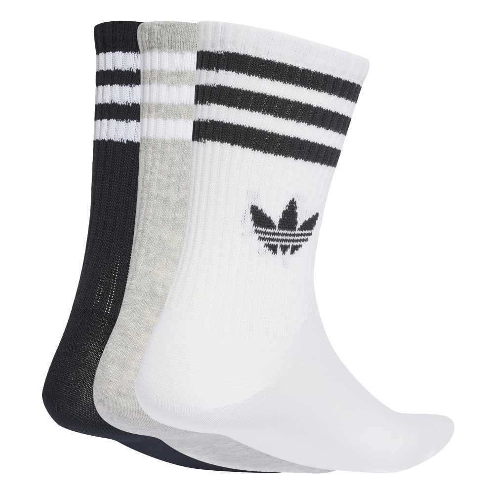 Adidas 3-Stripes Crew Socks 3 Pairs - White / Medium Grey Heather / Black
