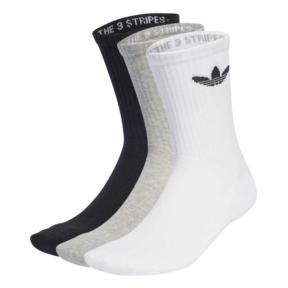 Adidas Trefoil Cushion Crew Socks 3 Pairs - White / Medium Grey Heather / Black