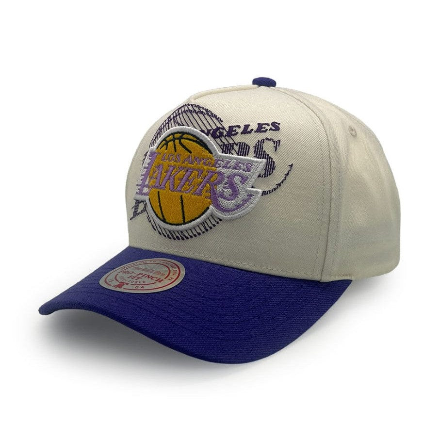 Mitchell & Ness Tilted Pro Pinch Snapback Los Angeles Lakers - White Cream / Purple