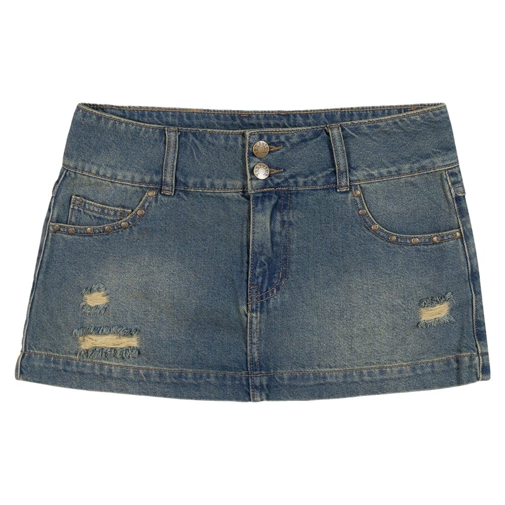 Von Dutch Studs Distressed Micro Mini Skirt - Dirty Light Blue