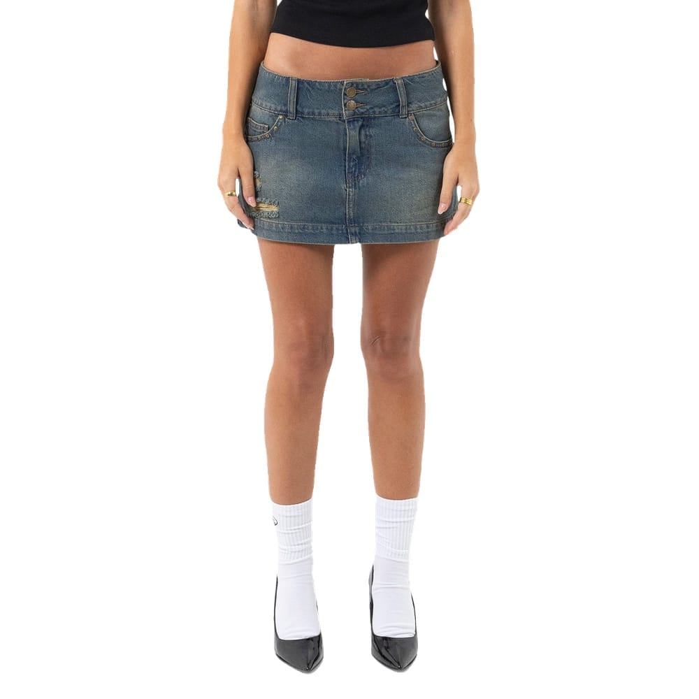 Von Dutch Studs Distressed Micro Mini Skirt - Dirty Light Blue