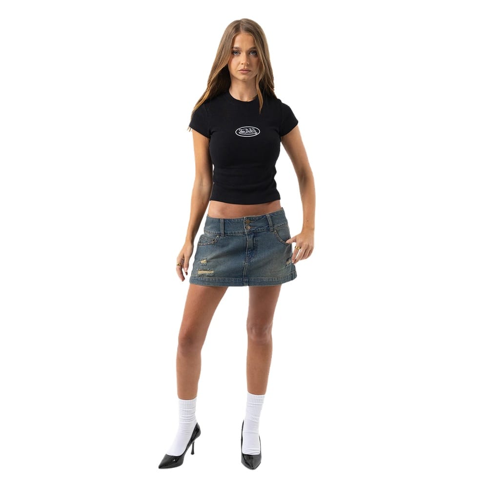Von Dutch Studs Distressed Micro Mini Skirt - Dirty Light Blue