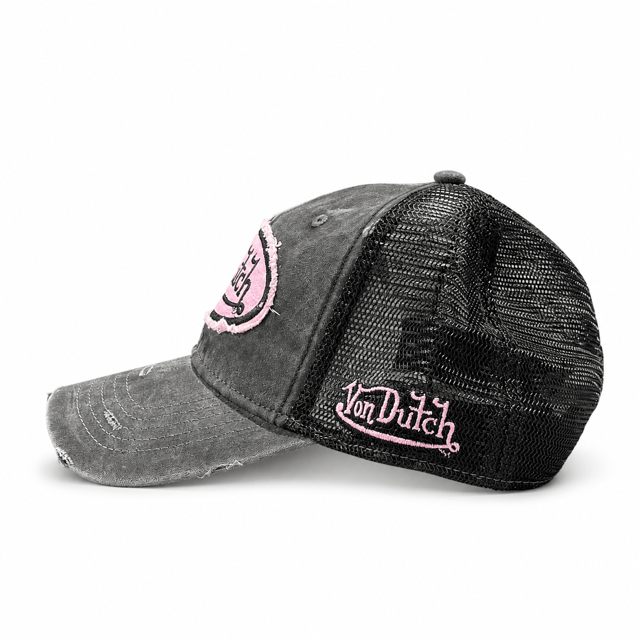 Von Dutch Distressed Trucker Cap - Black / Pink