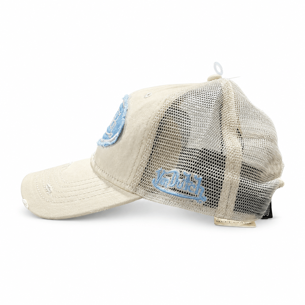 Von Dutch Distressed Trucker Cap - Ecru / Light Blue