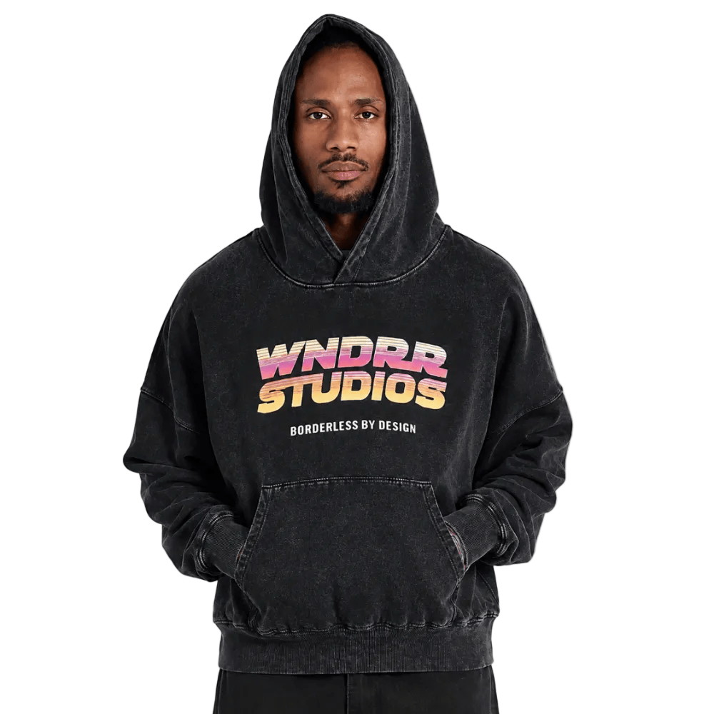 WNDRR Arcade Box Fit Hood Sweat - Washed Black